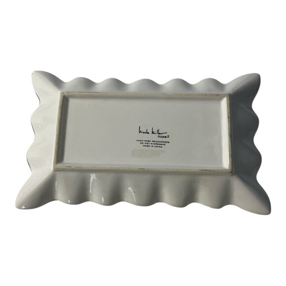 Nicole Miller Home Silver Ceramic Rectangular Ruffled Edge Serving Platter – 10 - Picture 4 of 5